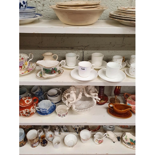 740 - A large quantity of Delphware etc. A lot, on four shelves.