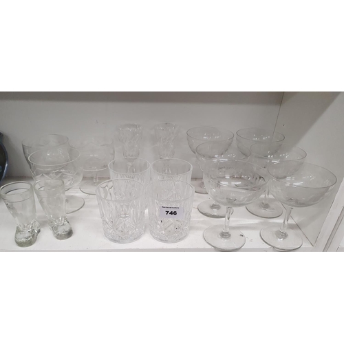 746 - Two shelves of Crystal and Glass to include Edwardian etched glasses.