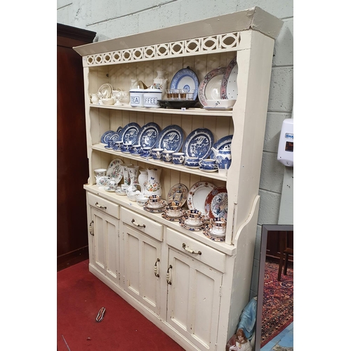 758 - A good 19th Century Painted Pine Kitchen Dresser. 159 x D 25 x H 206 cms approx.