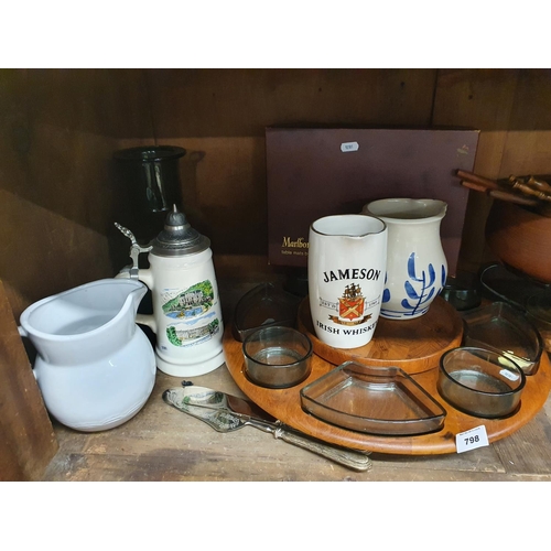 798a - A large quantity of items to include a Jameson Whiskey Jug.