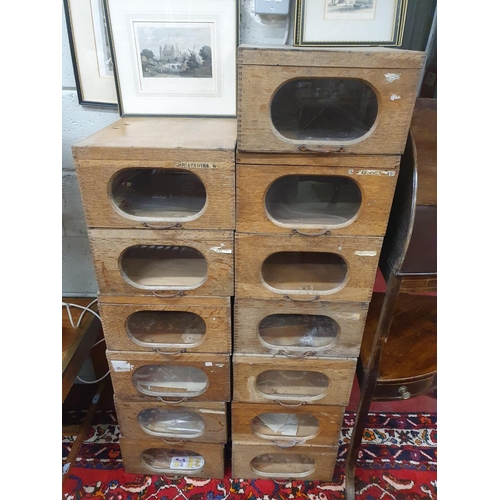 809 - A really good collection of Oak Haberdashery Cabinets. Each measuring 33.5 x 38.5 x H 18.5 cms appro... 