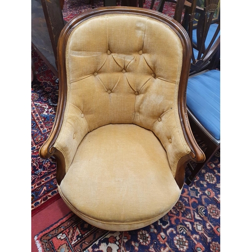 873 - A lovely 19th Century Mahogany Showframe deep buttoned Chair. W 55 x seat H 55 cms approx.