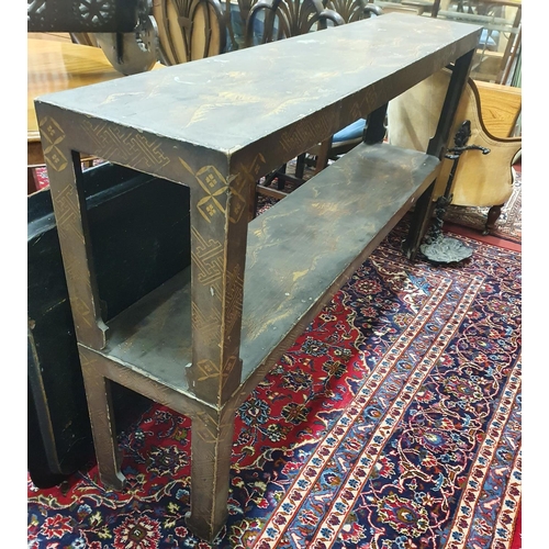 876 - A really good 19th Century Chinoiserie two tier Side Table with oriental art. 168 x 35 H 93 cms appr... 