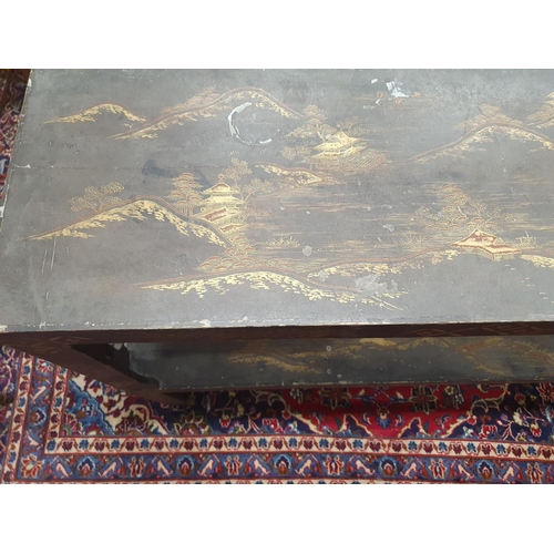 876 - A really good 19th Century Chinoiserie two tier Side Table with oriental art. 168 x 35 H 93 cms appr... 