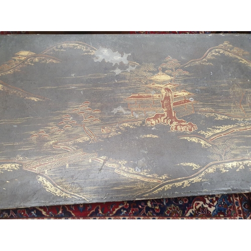 876 - A really good 19th Century Chinoiserie two tier Side Table with oriental art. 168 x 35 H 93 cms appr... 