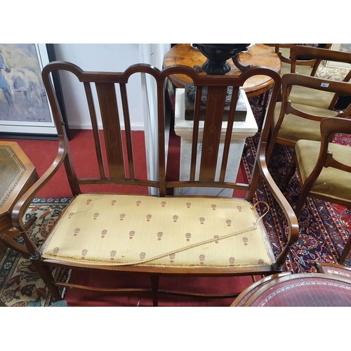 878 - An Edwardian Mahogany Inlaid two seater Couch. 98 x 40 x seat H 44 cms approx.