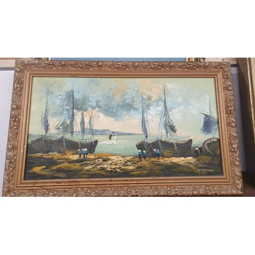 893 - A 20th Century Oil on Canvas of boats. Signed De Tinny, along with another oil on canvas of a lake s... 