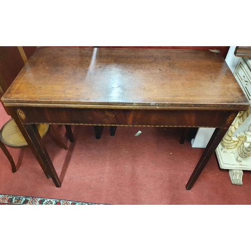 909 - A Regency Mahogany Inlaid Foldover Tea Table. (hinges broken). 100 x 45 x H 75 cms approx.