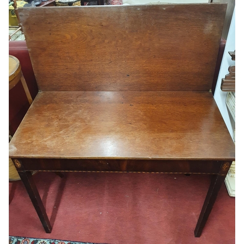 909 - A Regency Mahogany Inlaid Foldover Tea Table. (hinges broken). 100 x 45 x H 75 cms approx.