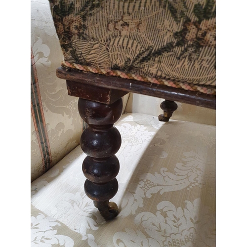 929 - A really good early 19th Century Long Foot Stool with turned bobbin style supports and brass castors... 