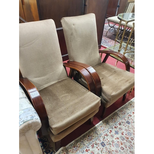 946 - Three Retro Brass Coffee Tables with Glass tops along with a pair of Retro Bentwood Armchairs. Table... 