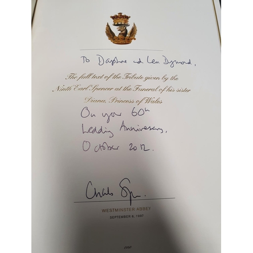 971 - A signed and dedicated copy of Earl Spencer's Tribute to Diana, Princess of Wales Westminster Abbey ... 