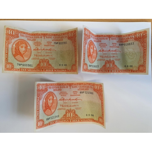 637 - Five Irish £10 Bank Notes along with four 10 Shilling Notes.