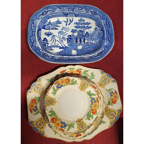 110e - A quantity of John Maddocks & sons Dinner wares along with a 19th Century blue and white Meat Platte... 