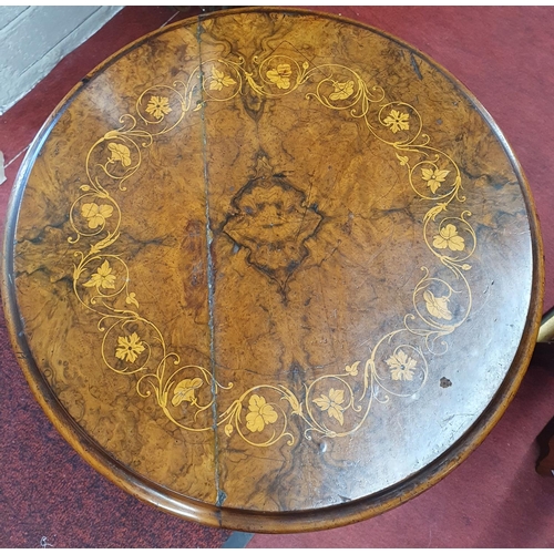 323 - A Victorian Walnut Inlaid Side Table. Top needs repair. D 47 x H 50 cms approx.