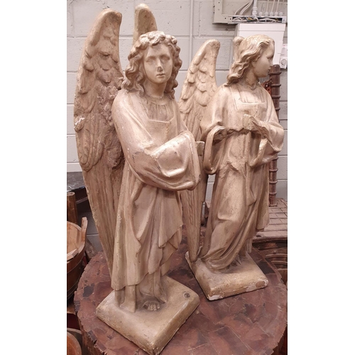 647 - A lovely pair of Early 19th Century plaster Angels. 30W x 30D x 103H cms approx.