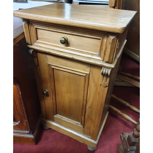 65 - A stripped pine Side Cabinet. 44 x 35 x H 81 cms approx. along with a stripped Pine Cheval Mirror. 5... 