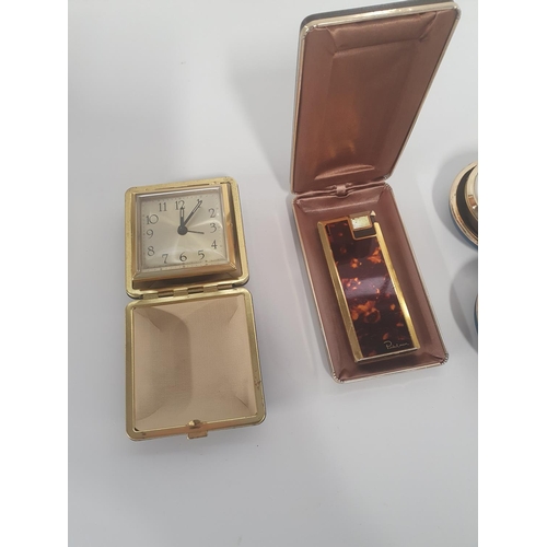 103 - A quantity of Vintage Dominos, a cased Lighter along with two Carriage Clocks. ( please note we can ... 