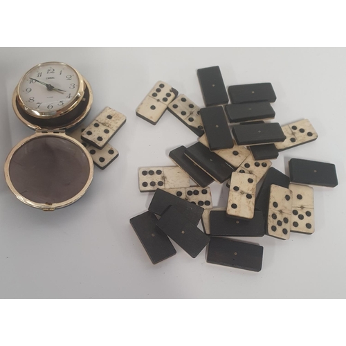 103 - A quantity of Vintage Dominos, a cased Lighter along with two Carriage Clocks. ( please note we can ... 