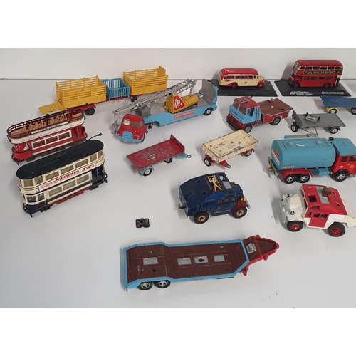 104 - A good quantity of vintage Corgi and other Diecast Trucks and Trailers and Buses.