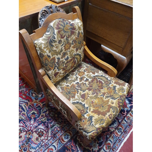 177 - A good pair of 19th Century Walnut Bedroom Armchairs with floral tapestry style upholstery. H 36 cms... 