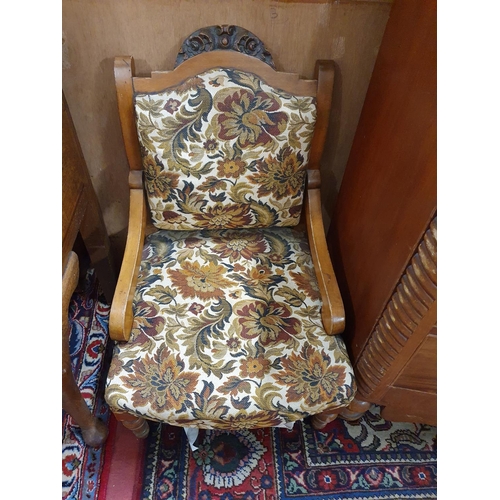 177 - A good pair of 19th Century Walnut Bedroom Armchairs with floral tapestry style upholstery. H 36 cms... 