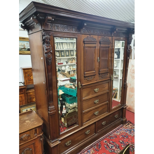 284 - A fantastic 19th Century Irish Wardrobe with panelled centre flanked with 2 mirror doors and Anna Li... 