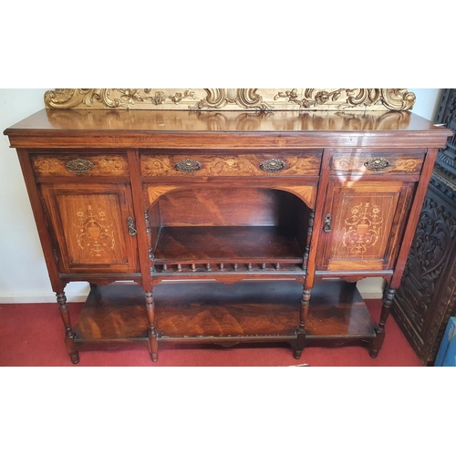 299 - A really good late 19th Century Rosewood and inlaid Side Cabinet. W 137 x d 41 x H 104 cms approx.