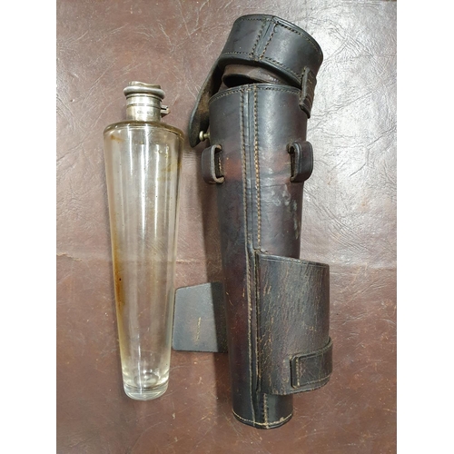 239 - A Silver topped Hip Flask with leather case, a set of Binoculars and 2 20th Century Brass carriage C... 