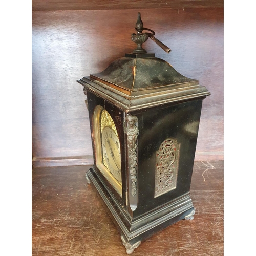 306 - A 19th Century ebonised Bracket Clock with brown steel dial. W 26 x D 17 x h 43 cms approx. ( please... 