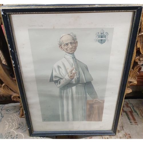 328 - A set of 3 spy Prints along with a highly carved frame to include Pope Leo XIII,1878-1903.