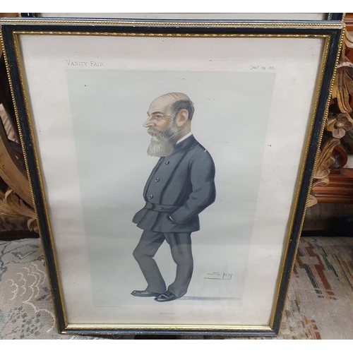 328 - A set of 3 spy Prints along with a highly carved frame to include Pope Leo XIII,1878-1903.