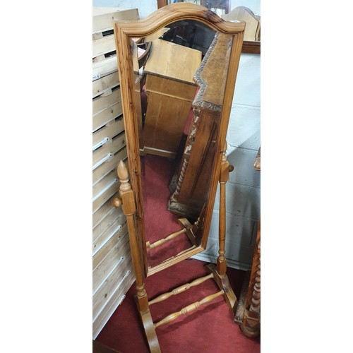 65 - A stripped pine Side Cabinet. 44 x 35 x H 81 cms approx. along with a stripped Pine Cheval Mirror. 5... 