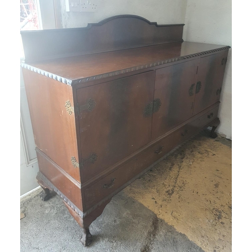 341 - A 20th Century three door roped edge Mahogany Sideboard, a set of four Oak Art Nouveau Chairs, A fur... 