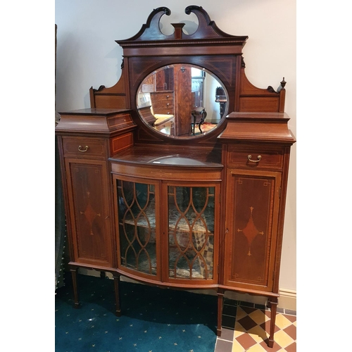 261 - A large Edwardian Mahogany Inlaid Side Cabinet with mirrored back. W132 overall  x H185 x D42cm. app... 