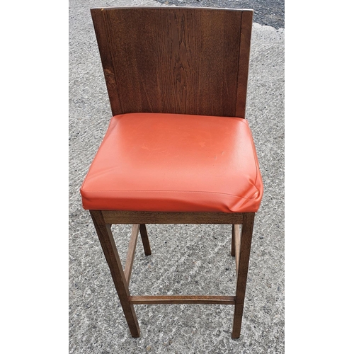 222 - Wooden high Stool with orange seat.