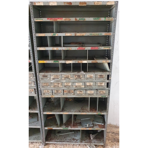 310 - A metalworker's Bank of Shelves. (Not sold with the option). 92W x 32D x 190H cms approx.