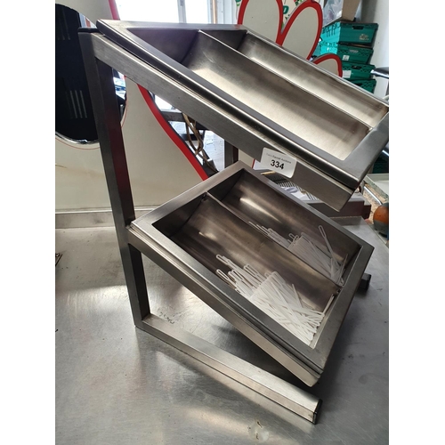 334 - Heavy stainless steel Cutlery Tray. 37W x 37D x 50H cms approx.