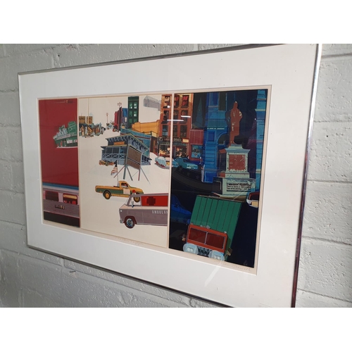 11 - Thomas Seawell - 'The Town Triptych', Print signed LR. 84W x 57H cms approx.