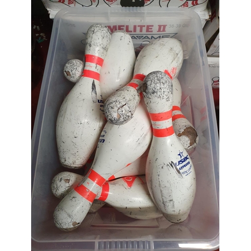 372 - A quantity of Bowling Pins in plastic tub.