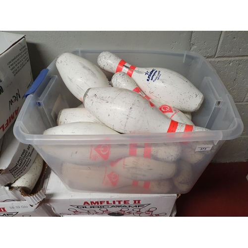 373 - A quantity of Bowling Pins in plastic tub.