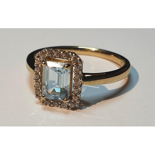 305 - A 9ct gold blue topaz cluster ring. Hallmarks for 9ct gold, partially indistinct. Ring size P. 2.7gm... 