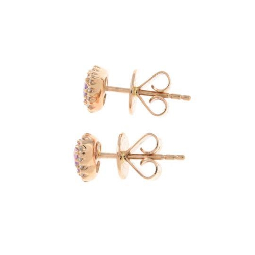 314 - A pair of pink sapphire and diamond heart-shape earrings. Total sapphire weight 0.78ct, stamped to m... 