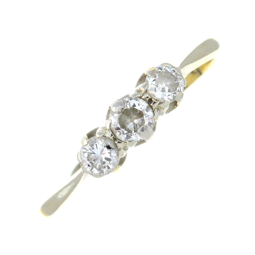 320 - A diamond three-stone ring. Estimated total diamond weight 0.35ct, principal diamond estimated H-I c... 
