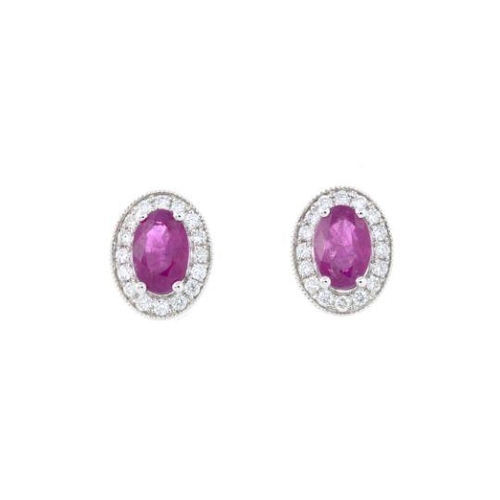 322 - A pair of 18ct gold ruby and diamond earrings. Total ruby weight 1.24cts. Total diamond weight 0.19c... 