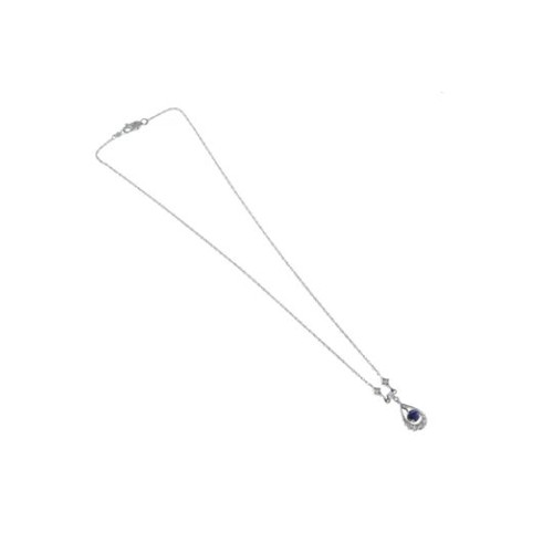 323 - A sapphire and single-cut diamond necklace. Stamped 14K.Length 38.5cms. 3.1gms.