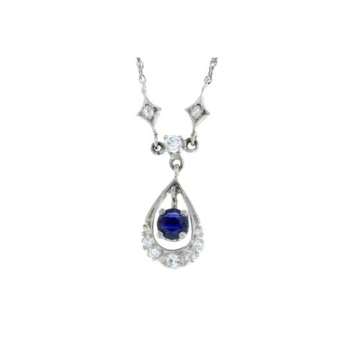 323 - A sapphire and single-cut diamond necklace. Stamped 14K.Length 38.5cms. 3.1gms.