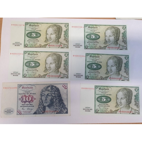 330e - A quantity of German DeutscheMarks. 6 x 5DM (1980 UNC). 2 x 10DM (1980 ABT). 2 x 20DM (1993 XF) alon... 