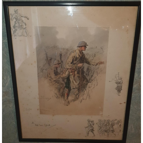 114 - An original Snaffles coloured Print 'A Heilan Lad'  with etching and Snaffles signature in the margi... 