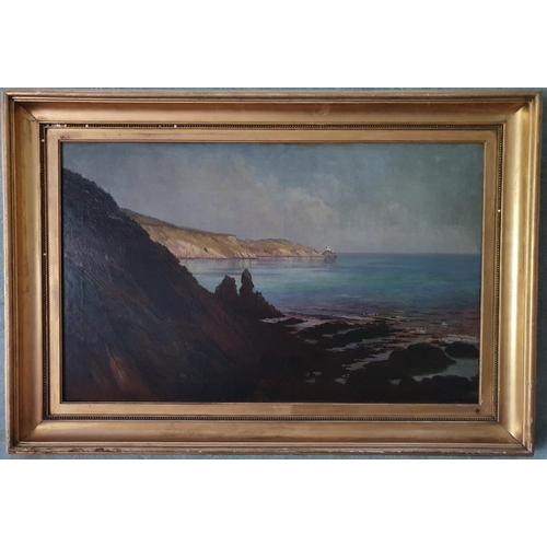 137 - A large Oil on Canvas in a good gilt frame of The Bailey Lighthouse by Stephen Catterson Smith. Dani... 